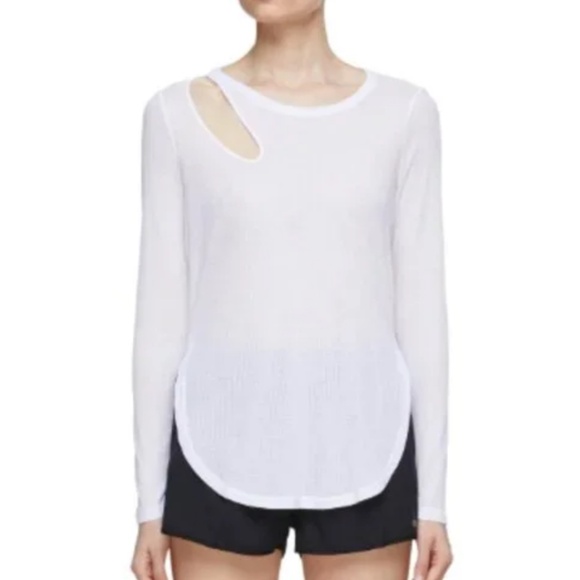ALO YOGA Cut Out Ribbed Long Sleeve Top In White - Picture 1 of 4